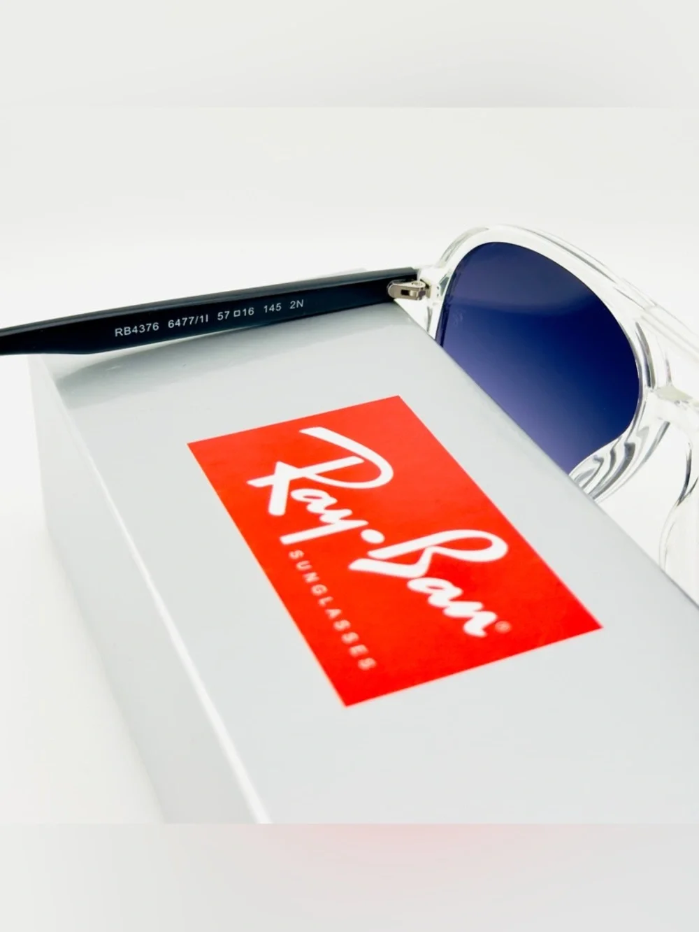 Ray-Ban Aviator Sunglasses RB4376 Transparent Frame with Gradient Dark Gray Lens - Picture 14 of 16